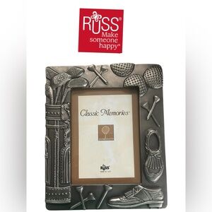 VINTAGE RUSS GOLF PICTURE FRAME SILVER TONE METAL